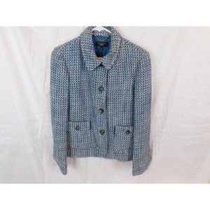 Talbots Womens Wool Blend Blue Tweed Heavy Suit Jacket Size 8 NWOT